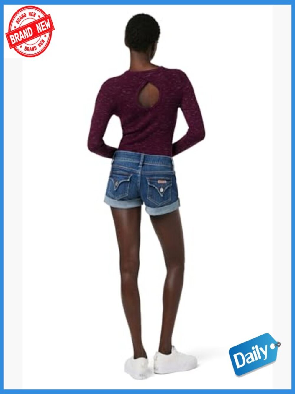 High Rise Cut Off Denim Shorts Mid Rise Stretch - Picture 7 of 7
